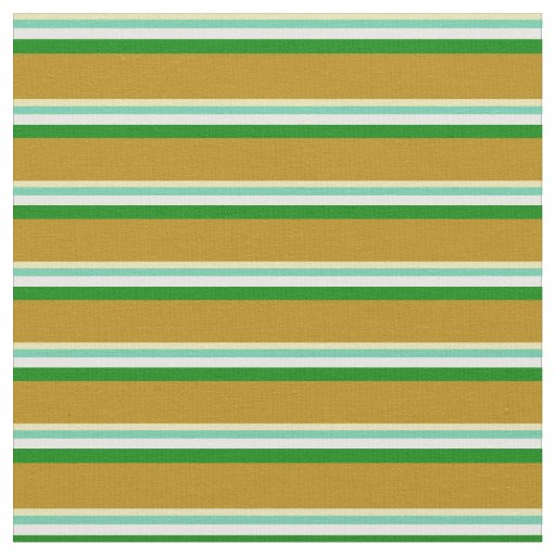 Tan, Aquamarine, White, Green, and Dark Goldenrod Fabric