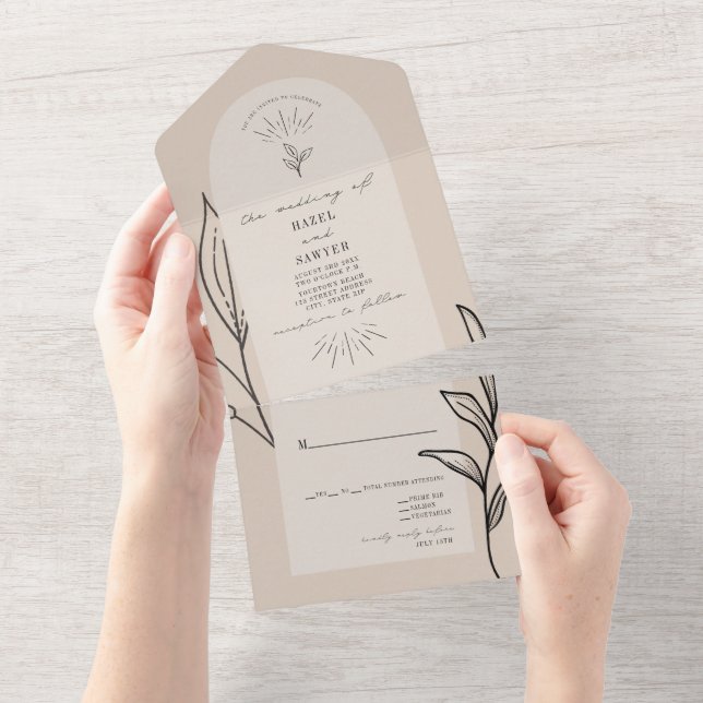 Tan Arch Wedding RSVP All In One Invitation (Tearaway)