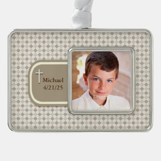 Tan Argyle, Religious Photo Christmas Ornament (Front)