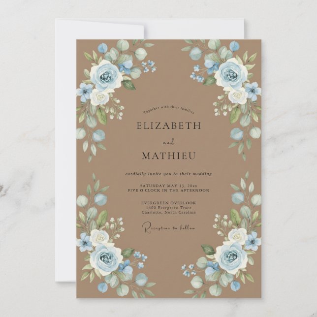 Tan Azure Rose Wedding Invitation (Front)