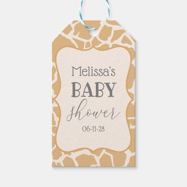 Tan Baby Boy Giraffe Gift Tags (Front)
