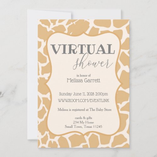 Tan Baby Boy Giraffe Shower Virtual Invitation