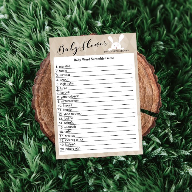 Tan Baby Shower Bunny Word Scramble Game (Creator Uploaded)