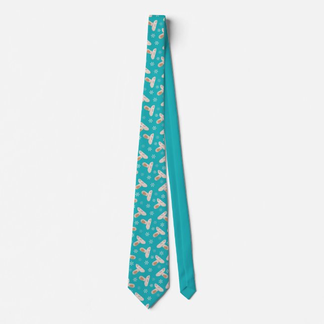 Tan Ballet Shoes on Teal, Turquoise Blue Patterned Neck Tie (Front)
