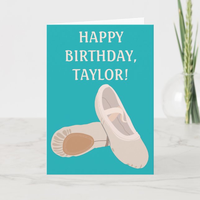 Tan Ballet Shoes Personalized Birthday Card (Front)