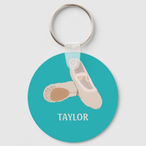 Tan Ballet Shoes Teal Personalized Keychain