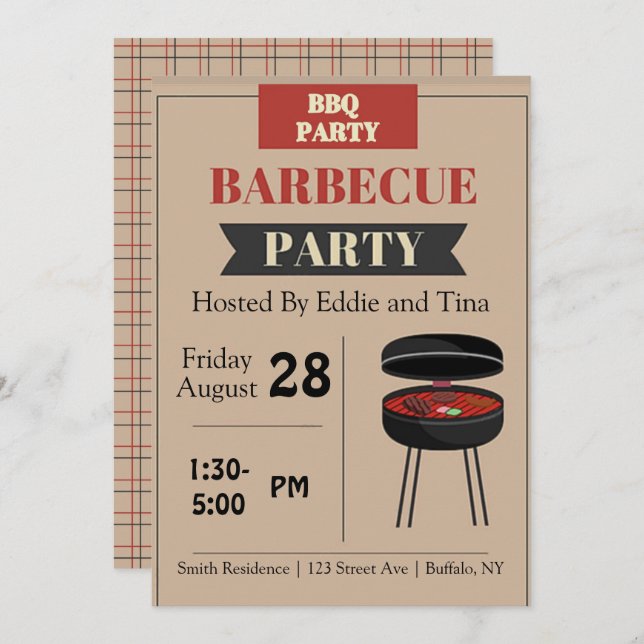 Tan Barbecue Party Invitation (Front/Back)