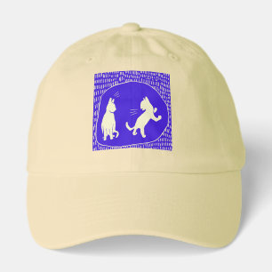 Tan Baseball Cap with Blue Cats Design