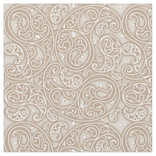 Tan Beige and White Paisley Boteh Pattern Fabric | Zazzle