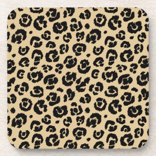 Tan Beige Black Leopard Print Beverage Coaster