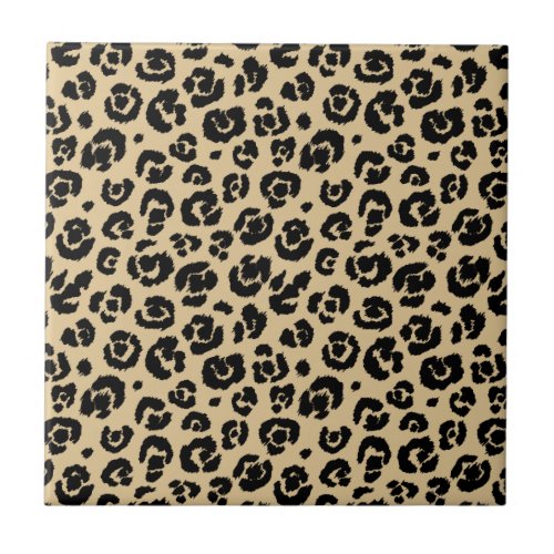 Tan Beige Black Leopard Print Ceramic Tile