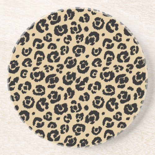 Tan Beige Black Leopard Print Drink Coaster