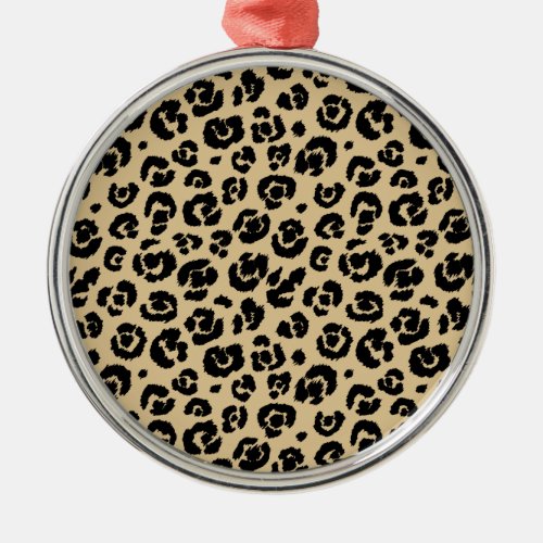 Tan Beige Black Leopard Print Metal Ornament