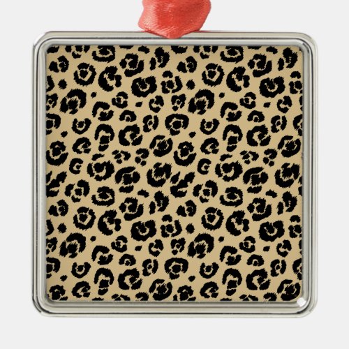 Tan Beige Black Leopard Print Metal Ornament