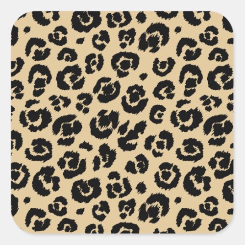 Tan Beige Black Leopard Print Square Sticker