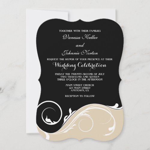 Tan Beige Black Swirl Bracket Wedding Invites