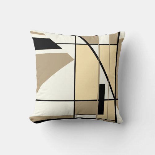 Tan Beige Black White Mosaic Geometric Design Throw Pillow