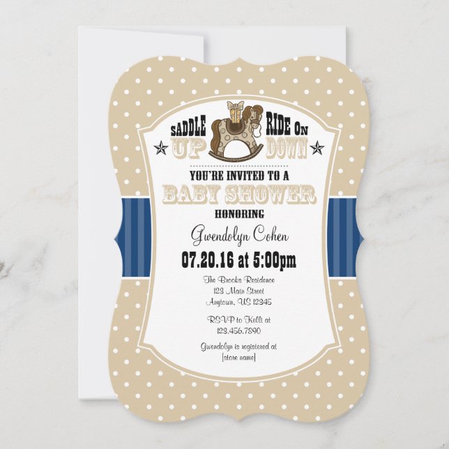 Tan Beige Blue Cowboy Baby Shower Invitation (Front)