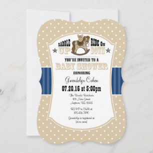 Tan Beige Blue Cowboy Baby Shower Invitation