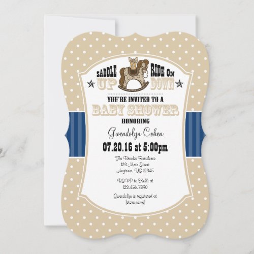 Tan Beige Blue Cowboy Baby Shower Invitation