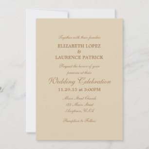 Tan Beige Brown Plain Simple Wedding Invitation