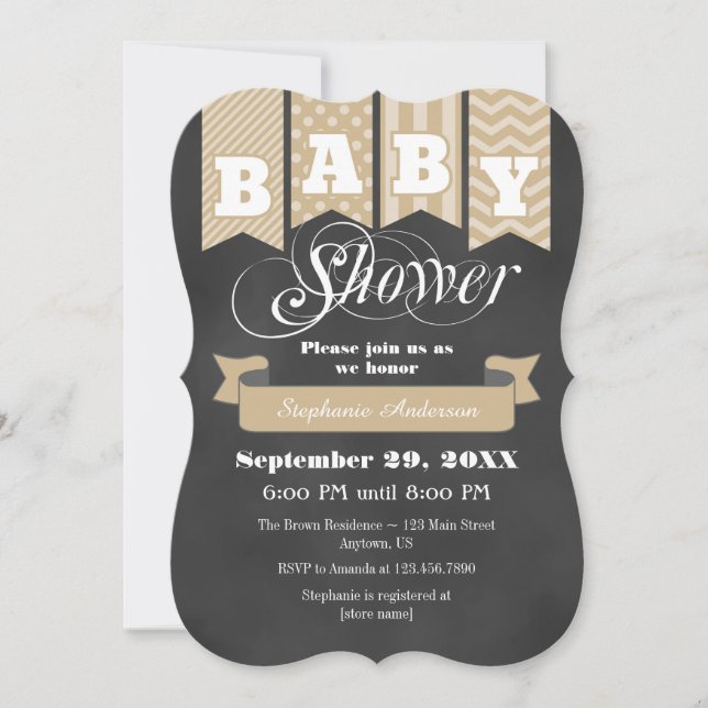 Tan Beige Chalkboard Flag Baby Shower Invite (Front)