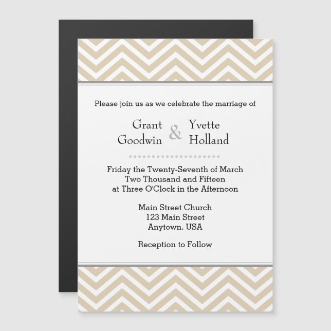 Tan Beige Chevron Magnetic Wedding Invitation (Front/Back)