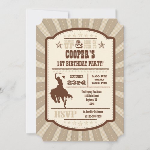 Tan Beige Cowboy Rodeo Birthday Party Invitation