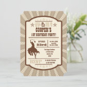 Tan Beige Cowboy Rodeo Birthday Party Invitation (Standing Front)