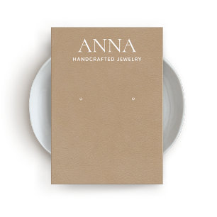 Tan Beige Leather Earring Display Business Card