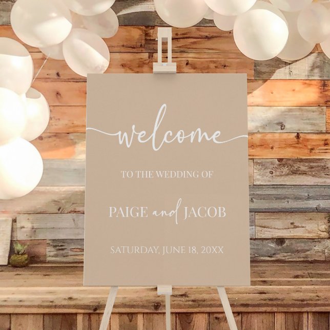 Tan Beige Minimal Minimalist Wedding Welcome Sign (Creator Uploaded)