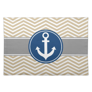 Tan Beige Nautical Anchor Chevron Placemat
