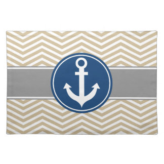 Tan Beige Nautical Anchor Chevron Placemat