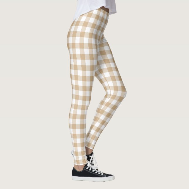 Tan Beige Plaid Gingham Leggings (Right)