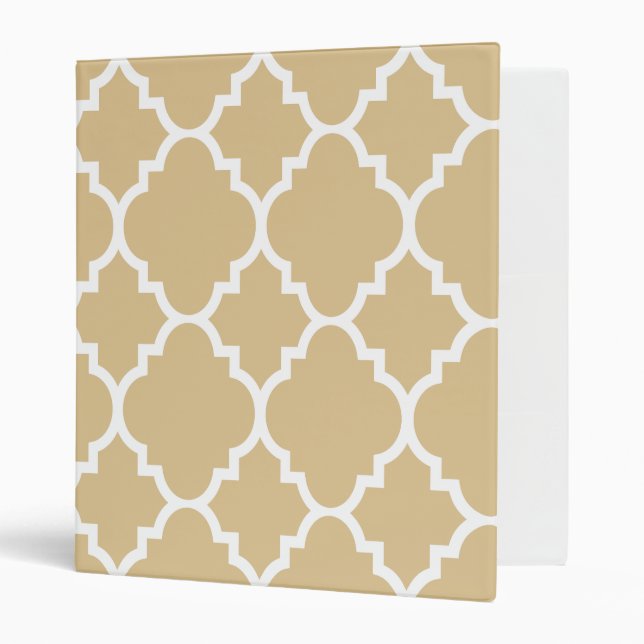 Tan Beige Quatrefoil Moroccan Pattern 3 Ring Binder (Front/Inside)