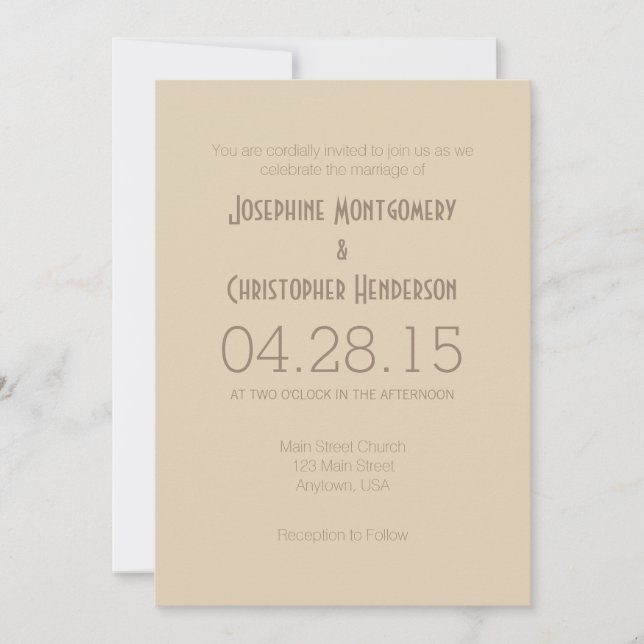 Tan Beige Simple Modern Wedding Invitation (Front)