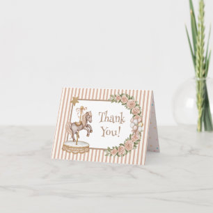 Tan/Beige Watercolor Horse Carousel Baby Shower Thank You Card
