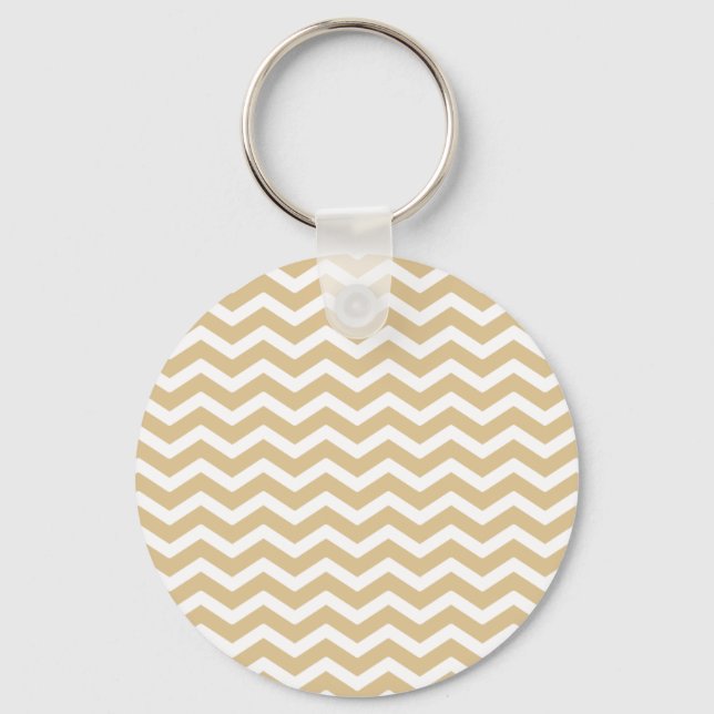 Tan Beige White Chevron Pattern Keychain (Front)