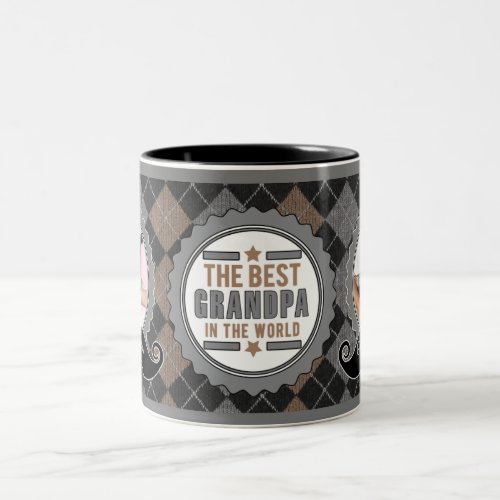 Tan Best Grandpa in the World Mustache with Photos Two_Tone Coffee Mug