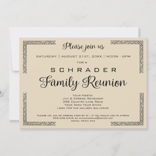 Tan Biege or Any Color Family Reunion Invitation
