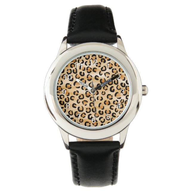 Tan, Black and Brown Leopard Print Pattern. Watch (Front)