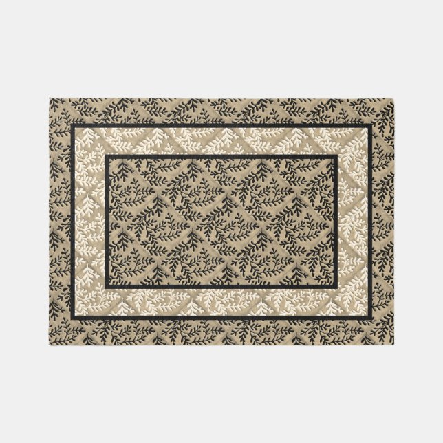  Tan, black and cream plant area Rug (Front)