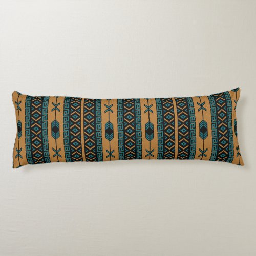 Tan Black And Turquoise Aztec Tribal Pattern Body Pillow