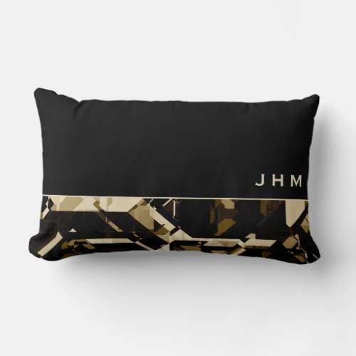 Tan Black  Beige Abstract Geometric  Monogram Lumbar Pillow