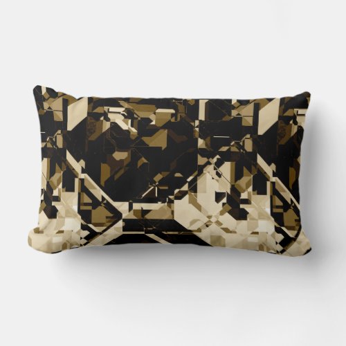 Tan Black  Beige Abstract Geometric Pattern Lumbar Pillow