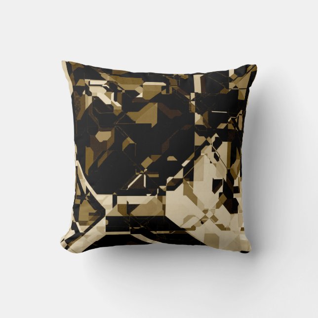 Tan Black & Beige Abstract Geometric Pattern Throw Pillow (Front)