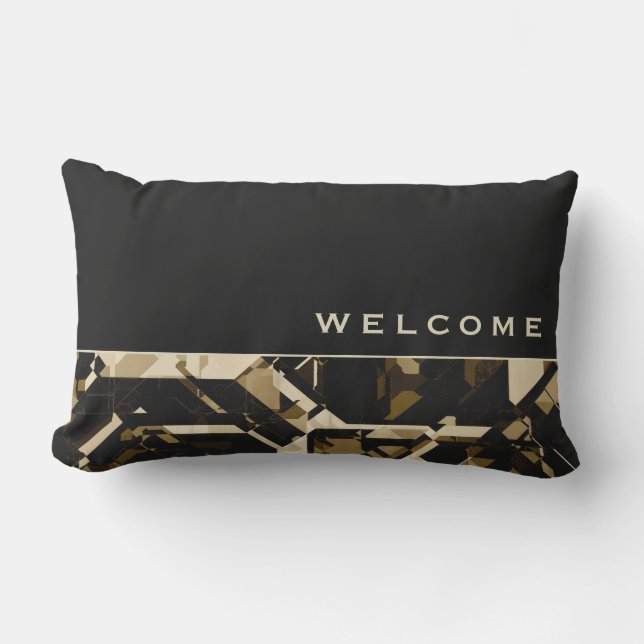 Tan Black & Beige Abstract Geometric | Welcome Lumbar Pillow (Front)