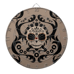 Tan Black Cartoon Sugar Skull Tribal Dart Board