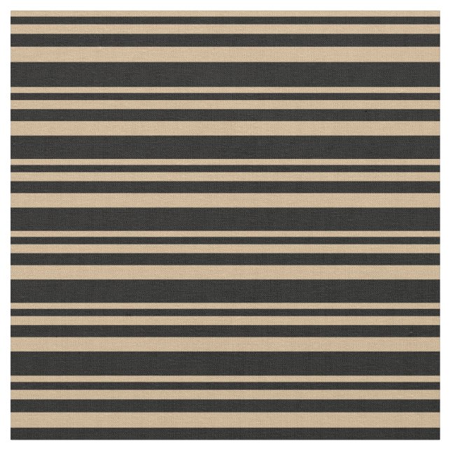 Tan & Black Colored Lines/Stripes Pattern Fabric (Close Up)