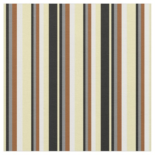 Tan, Black, Grey, Brown & White Striped Pattern Fabric